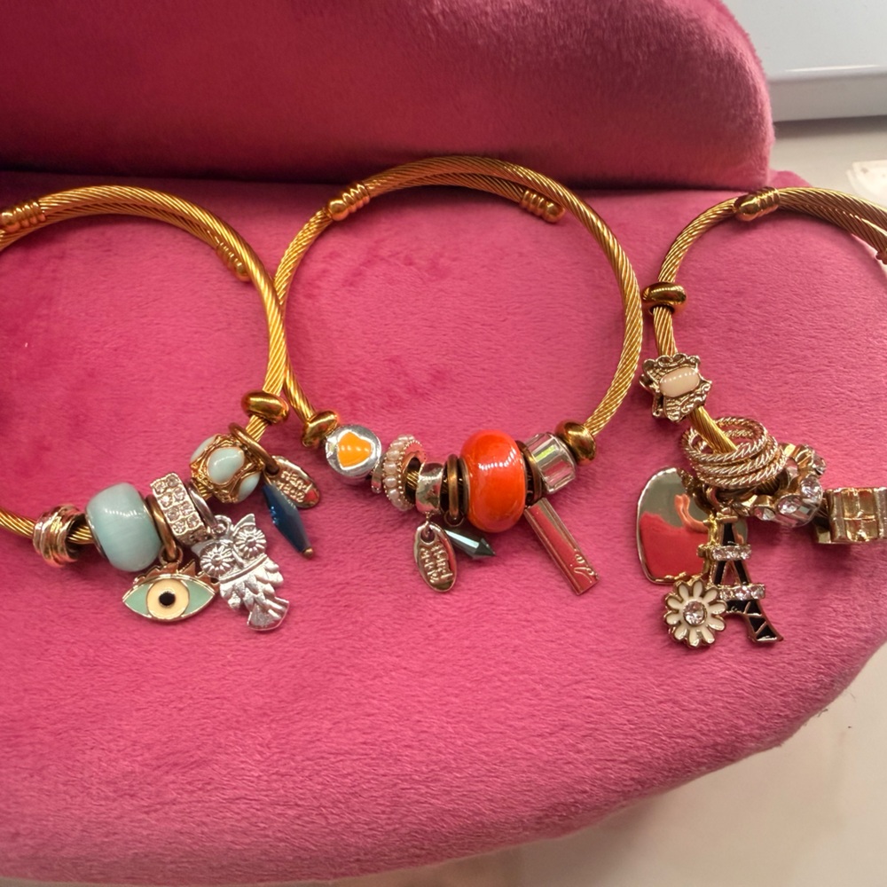 Chic Gold Charm Bracelet Trio with Colorful Accents